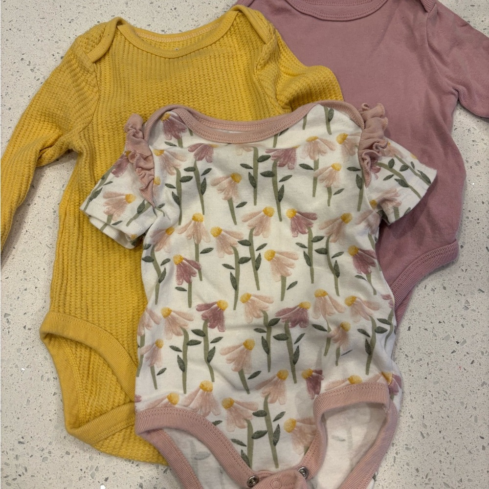 Cloud Island Yellow, Pink, and Floral Bodysuit Set